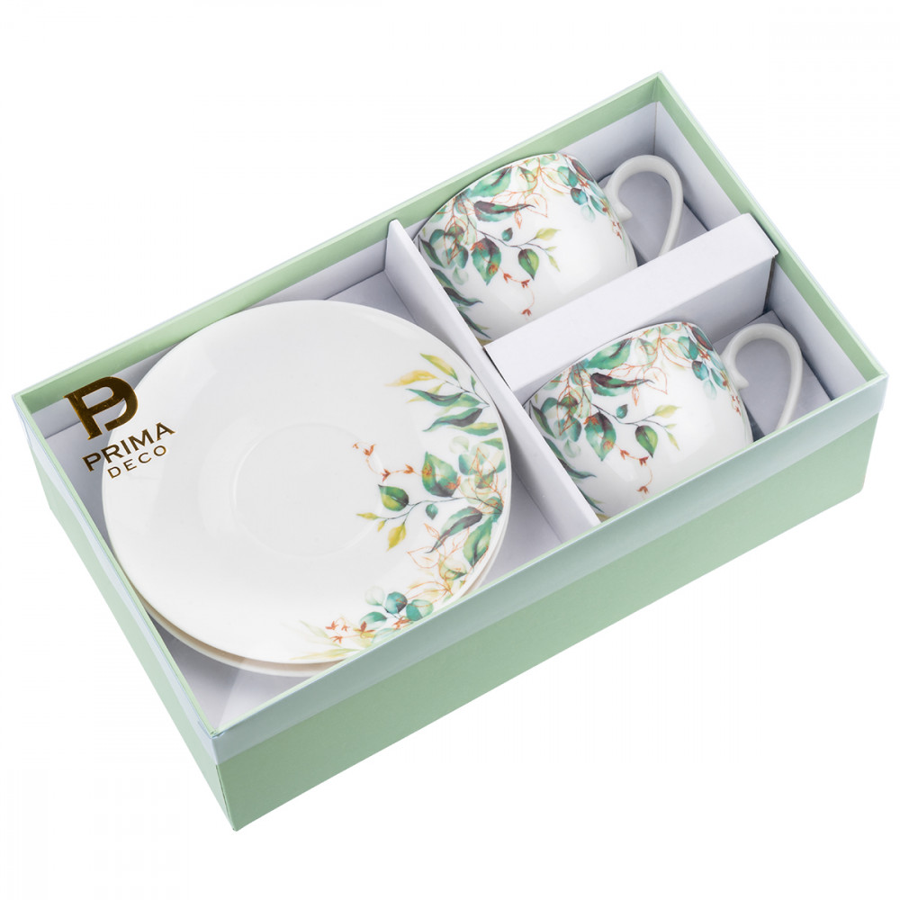 Komplet 2 filiżanek porcelanowych PRIMA DECO Eukaliptus 230 ml