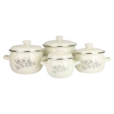 Komplet 4 garnków emaliowanych Magnolia 1,5l/2,5l/3,5l/5l