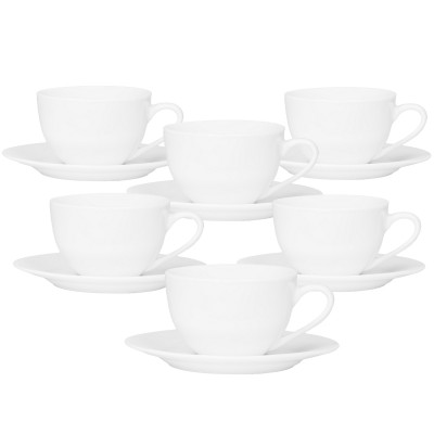 Zestaw 6 filiżanek porcelanowych ze spodkiem białe PRIMA DECO 220 ml