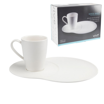 Zestaw kubek ze spodkiem i talerzykiem biały porcelana VOICE BASIC 310 ml