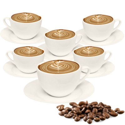 Filiżanki porcelanowe do kawy i herbaty ze spodkiem ecru gładkie 240 ml zestaw 6 szt