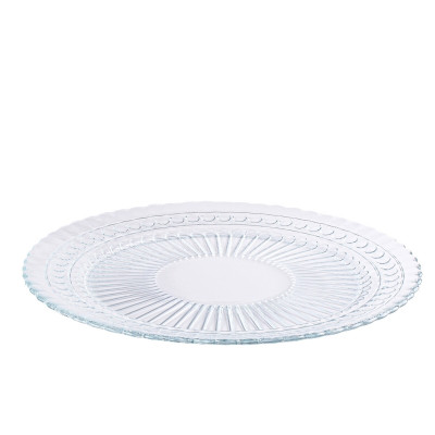 Talerz na ciasto szklany, transparentny tłoczenia 32 cm elegancki półmisek