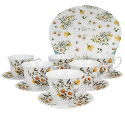 Zestaw 6 filiżanek porcelanowych do kawy i herbaty DAISY w pudełku na prezent