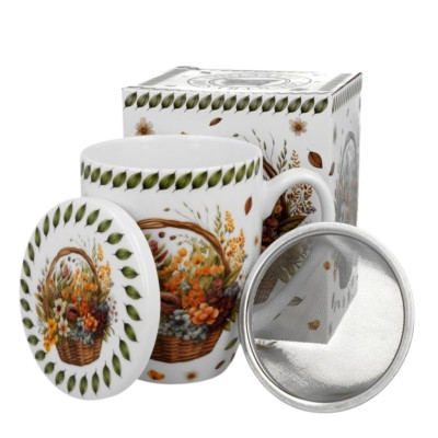 Kubek z zaparzaczem porcelanowy KWIATY POLNE KOSZYK 350 ml