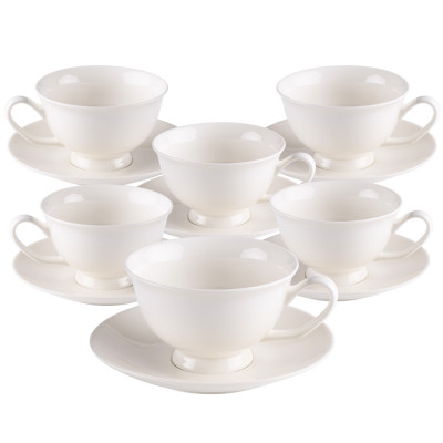Filiżanki porcelanowe do kawy i herbaty ze spodkiem na stopce ecru 220 ml zestaw 6 szt