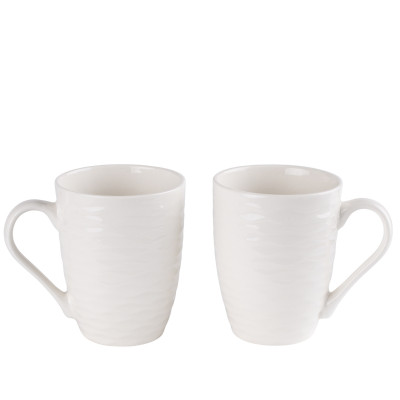 Zestaw 2 kubków porcelanowych 330 ml do kawy herbaty na prezent ecru tłoczenia