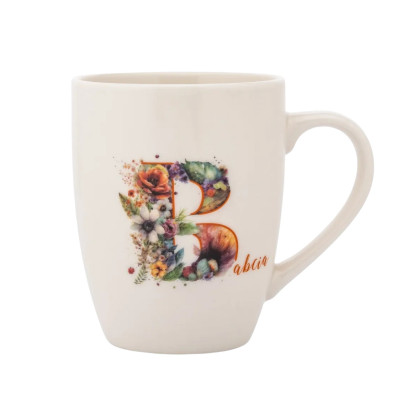 Kubek porcelanowy dla babci „B jak Babcia” pomarańczowy napis 340 ml
