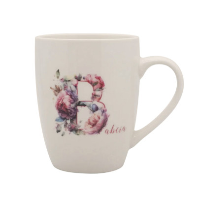 Kubek porcelanowy dla babci „B jak Babcia” różowy napis 340 ml
