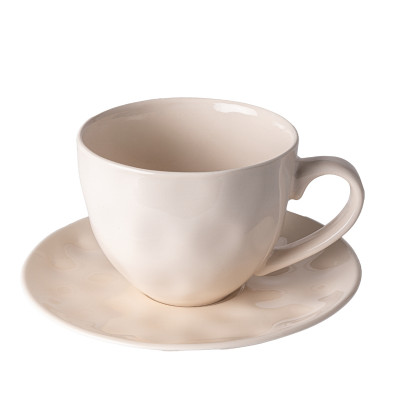 Filiżanka ze spodkiem porcelanowa kremowa tłoczenia 320 ml