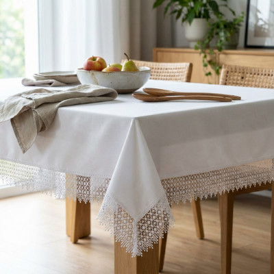 Obrus biały z gipiurą 140x300 cm