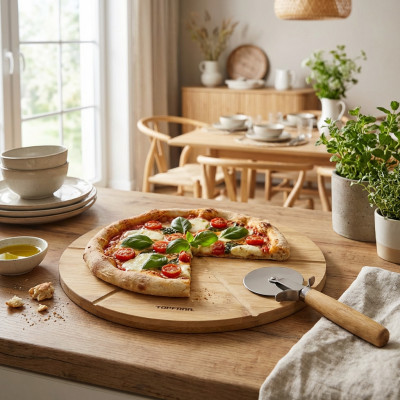 Deska bambusowa do pizzy z nożem TOPFANN 32 cm