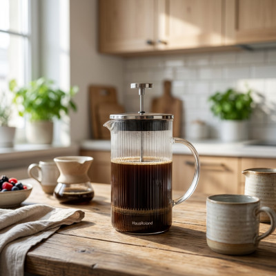 Zaparzacz do kawy i herbaty tłokowy french press szklany prążki 1l