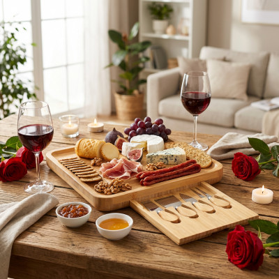 Deska do serwowania serów z nożami bambusowa 33x33 cm