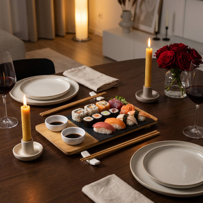 Zestaw do sushi dla 2 osób deska + kamień łupkowy, miseczka pałeczki