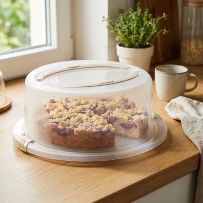 Pojemnik na ciasto okrągły TOPFANN 38 cm kolorowe uchwyty do przechowywania i transportu