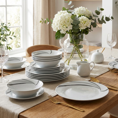 Komplet obiadowy dla 6 osób Czarna Mozaika zestaw talerzy 18-elementów