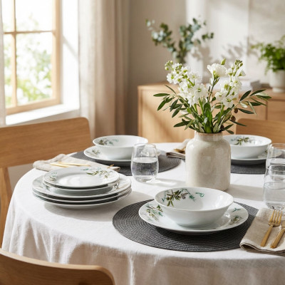 Komplet obiadowy dla 6 osób zestaw talerzy Oliwka 18-elementów