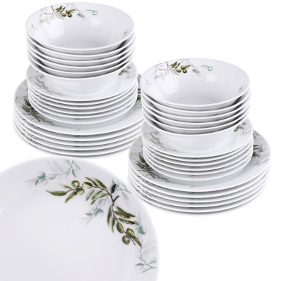 Zestaw obiadowy dla 12 osób komplet talerzy porcelanowych Oliwka okrągły 36 elementów