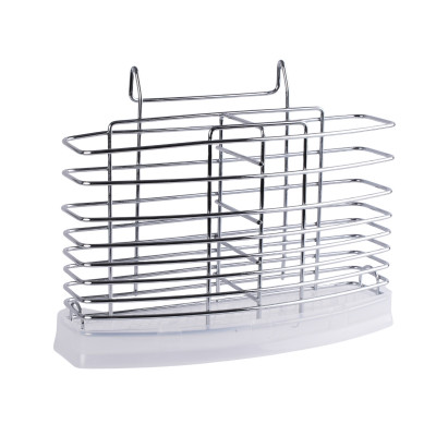 Ociekacz na sztućce metalowy chromowany 2-komorowy suszarka z podstawką organizer kuchenny 20x10,5x6 cm