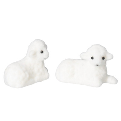 Zestaw 2 baranków flokowanych do koszyczka białe 6x4,5 cm dekoracja wielkanocna