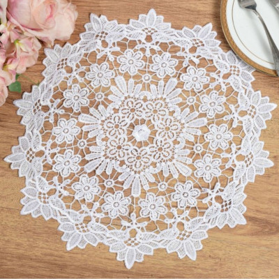 Serwetka biała z gipiury ażurowa w kwiaty 40 cm