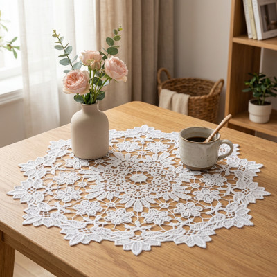 Serwetka biała z gipiury ażurowa w kwiaty 40 cm