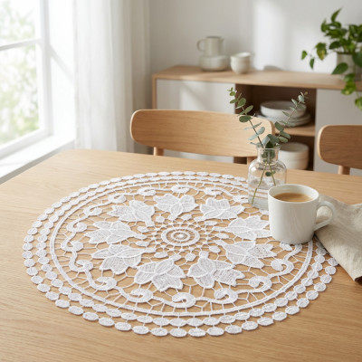 Okrągła serwetka z gipiury elegancka biała 40 cm