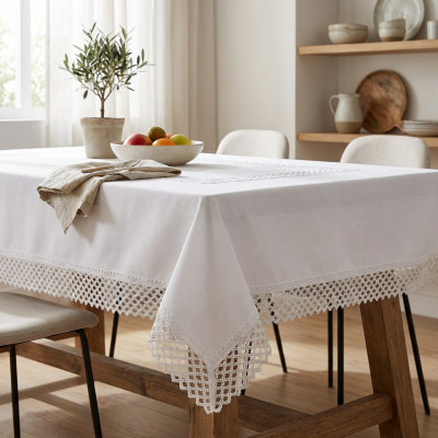 Obrus biały z gipiurą 140x220 cm wzór 059
