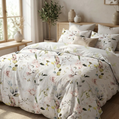 Komplet pościeli Lea 08 w kwiaty i kolibry 220x200 cm