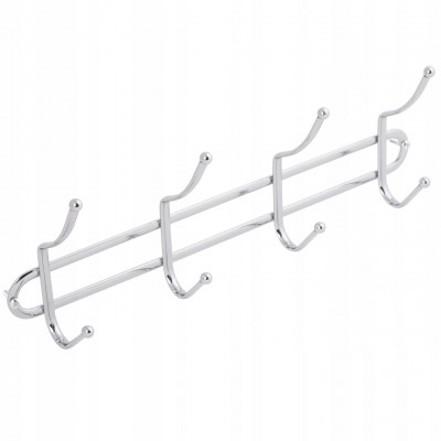 Wieszak ścienny na ubrania stalowy 4-hakowy srebrny