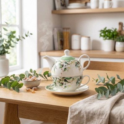 Dzbanek z filiżanką Tea For One PRIMA DECO Eukaliptus 350 ml