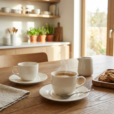 Zestaw 2 filiżanek ze spodkiem Alessi kremowe 180 ml