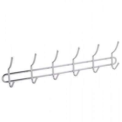 Wieszak ścienny na ubrania stalowy 6-hakowy srebrny