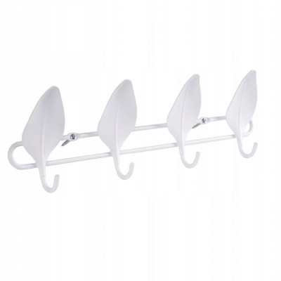 Wieszak ścienny na ubrania listki biały 4-hakowy