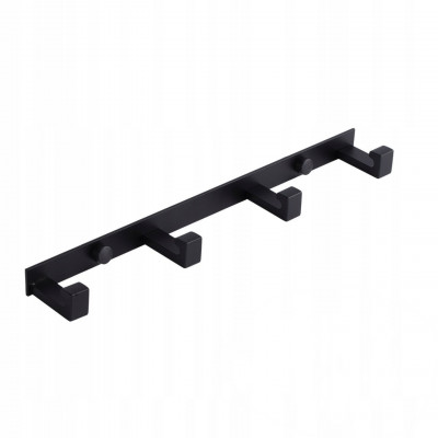 Wieszak ścienny na ubrania ręczniki czarny 4-hakowy prosty