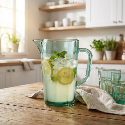 Dzbanek szklany zielony 1l do zimnych napojów, soków, lemoniady, ergonomiczny uchwyt