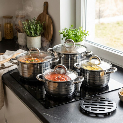 Zestaw garnków ze stali nierdzewnej gaz indukcja 7 elementów TOPFANN Avant