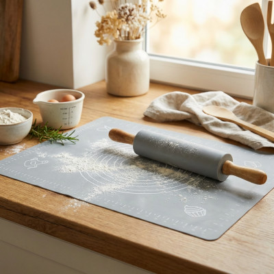 Stolnica silikonowa z wałkiem TOPFANN szara