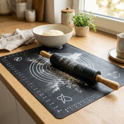 Stolnica silikonowa z wałkiem TOPFANN czarna