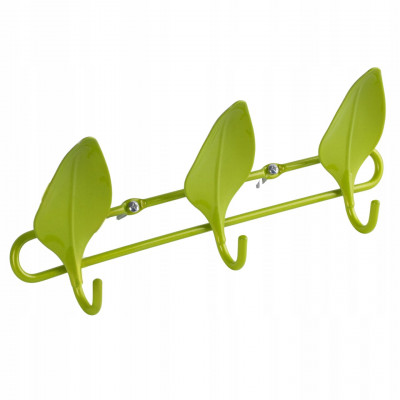 Wieszak ścienny na ubrania listki zielony 3-hakowy srebrny