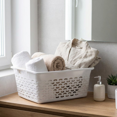 Prostokątny kosz na pranie do magla BranQ Cotton biały 30l