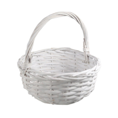 Koszyk wiklinowy na święconkę z rączką biały okrągły