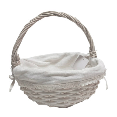 Koszyk wiklinowy z wyściółką i koronką biały