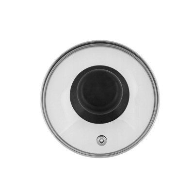 Pokrywka szklana z czarną gałką i stalowym rantem 12 cm