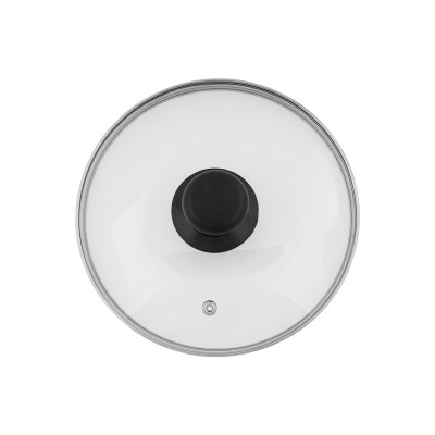 Pokrywka szklana z czarną gałką i stalowym rantem 18 cm