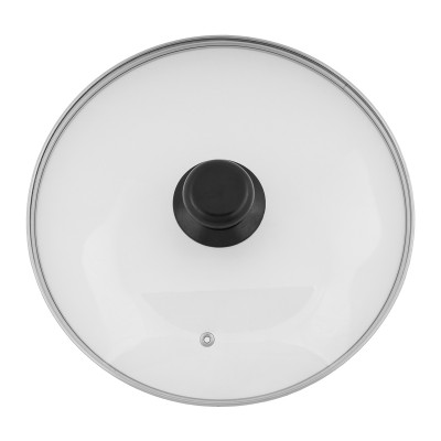Pokrywka szklana z czarną gałką i stalowym rantem 24 cm