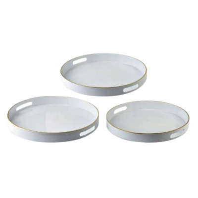 Komplet 3 tac dekoracyjnych Blanche White okrągłe białe ze złotym rantem