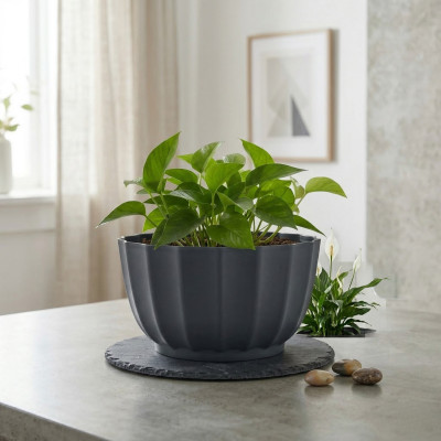 Doniczka misa Livia grafitowa 26 cm osłonka karbowana