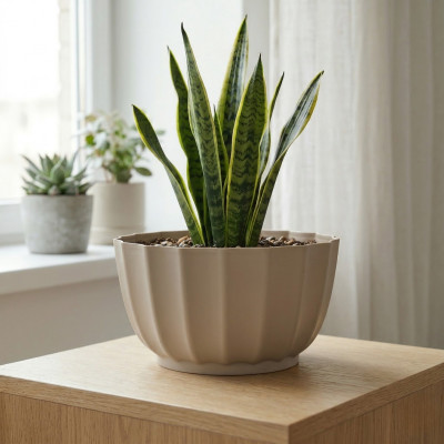 Doniczka misa Livia beżowa 26 cm osłonka karbowana