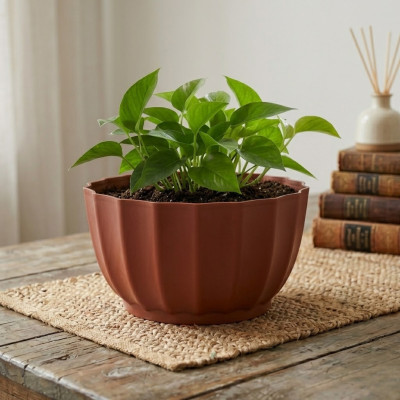 Doniczka misa Livia brązowa 26 cm osłonka karbowana